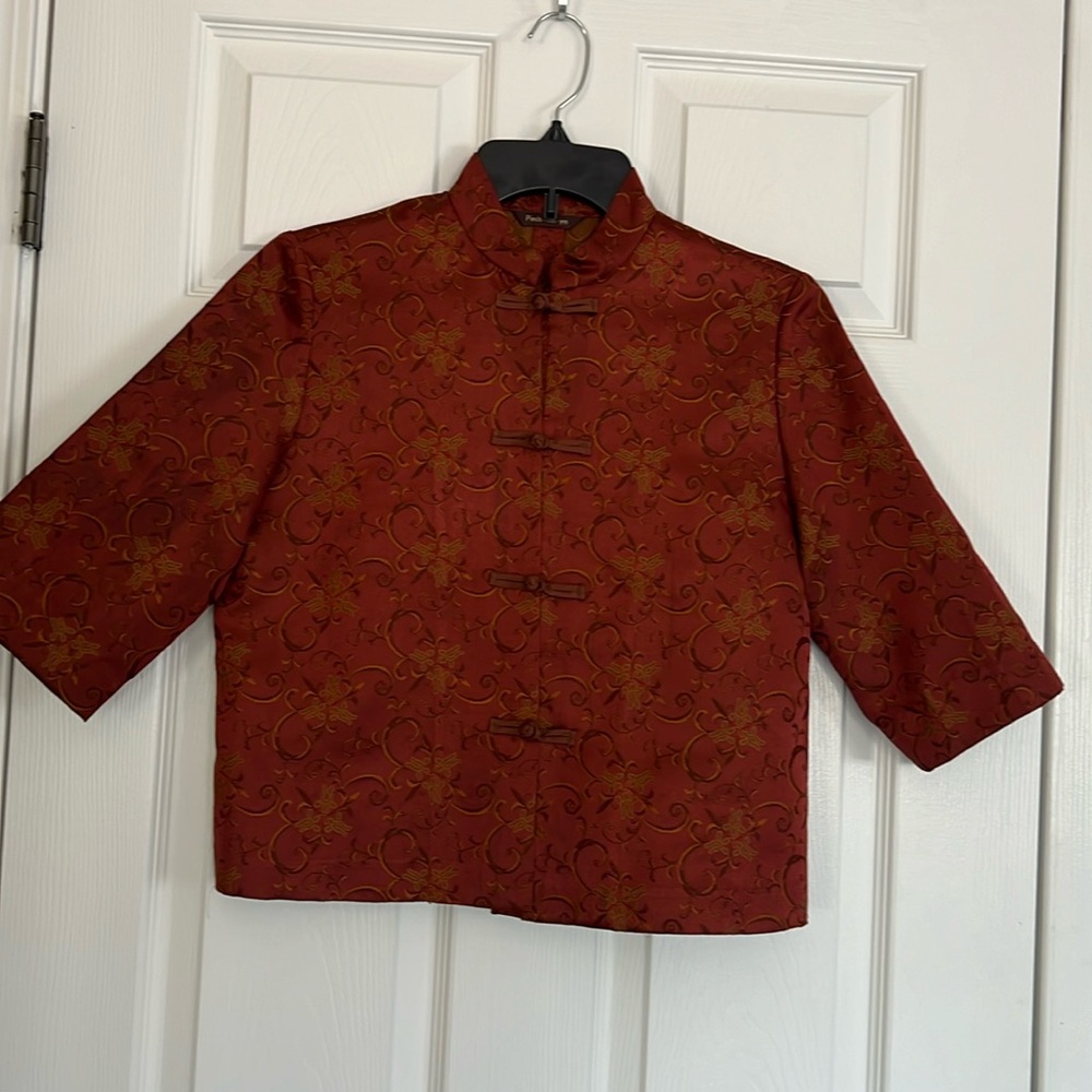 Red Brocade Mandarin Collar Jacket